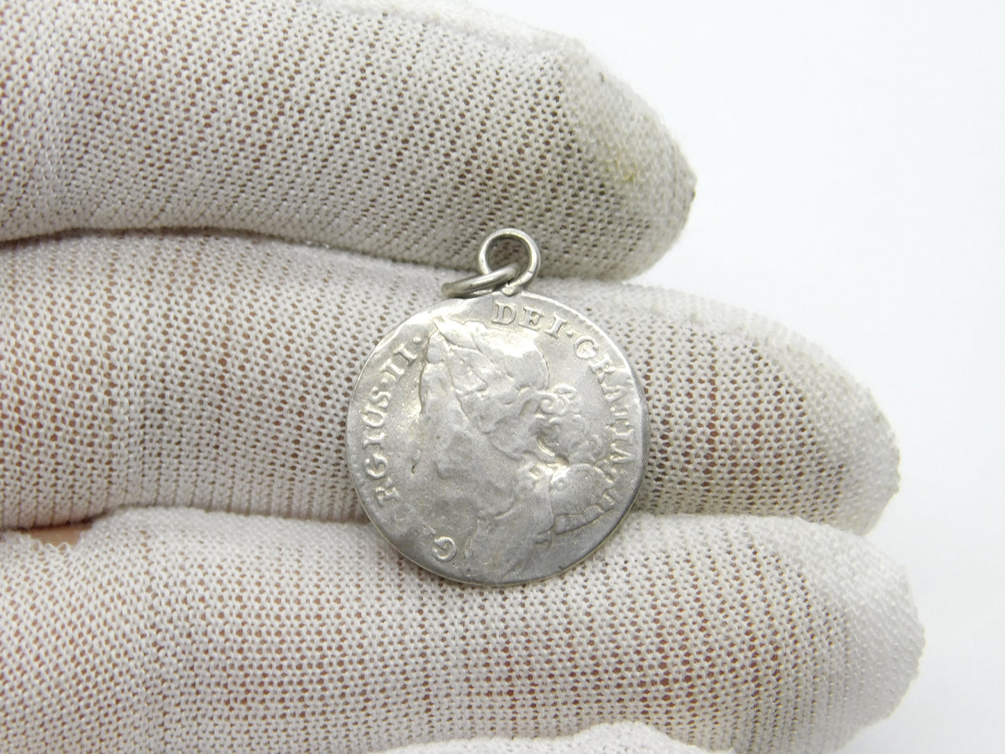 King George II Silver Shilling 1745 Coin Charm or Pendant Fair Condition Antique