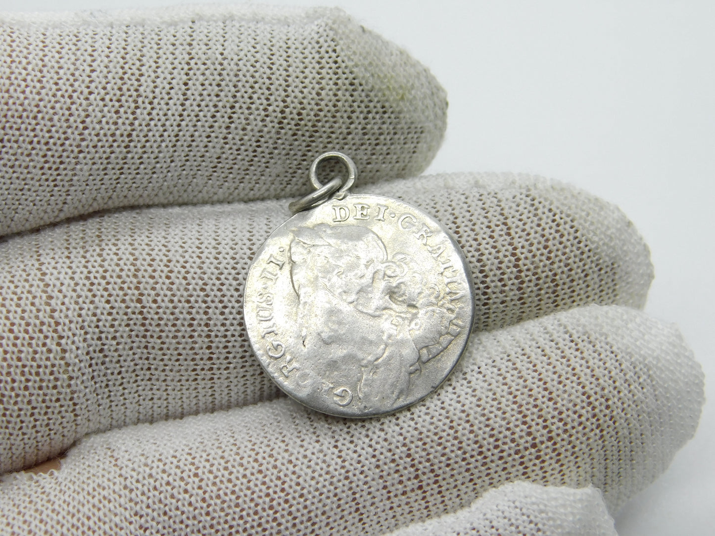 King George II Silver Shilling 1745 Coin Charm or Pendant Fair Condition Antique