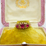 Victorian 9ct Gold, Ruby & Diamond Set Boat Ring 1890 Birmingham Antique