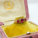 Victorian 9ct Gold, Ruby & Diamond Set Boat Ring 1890 Birmingham Antique