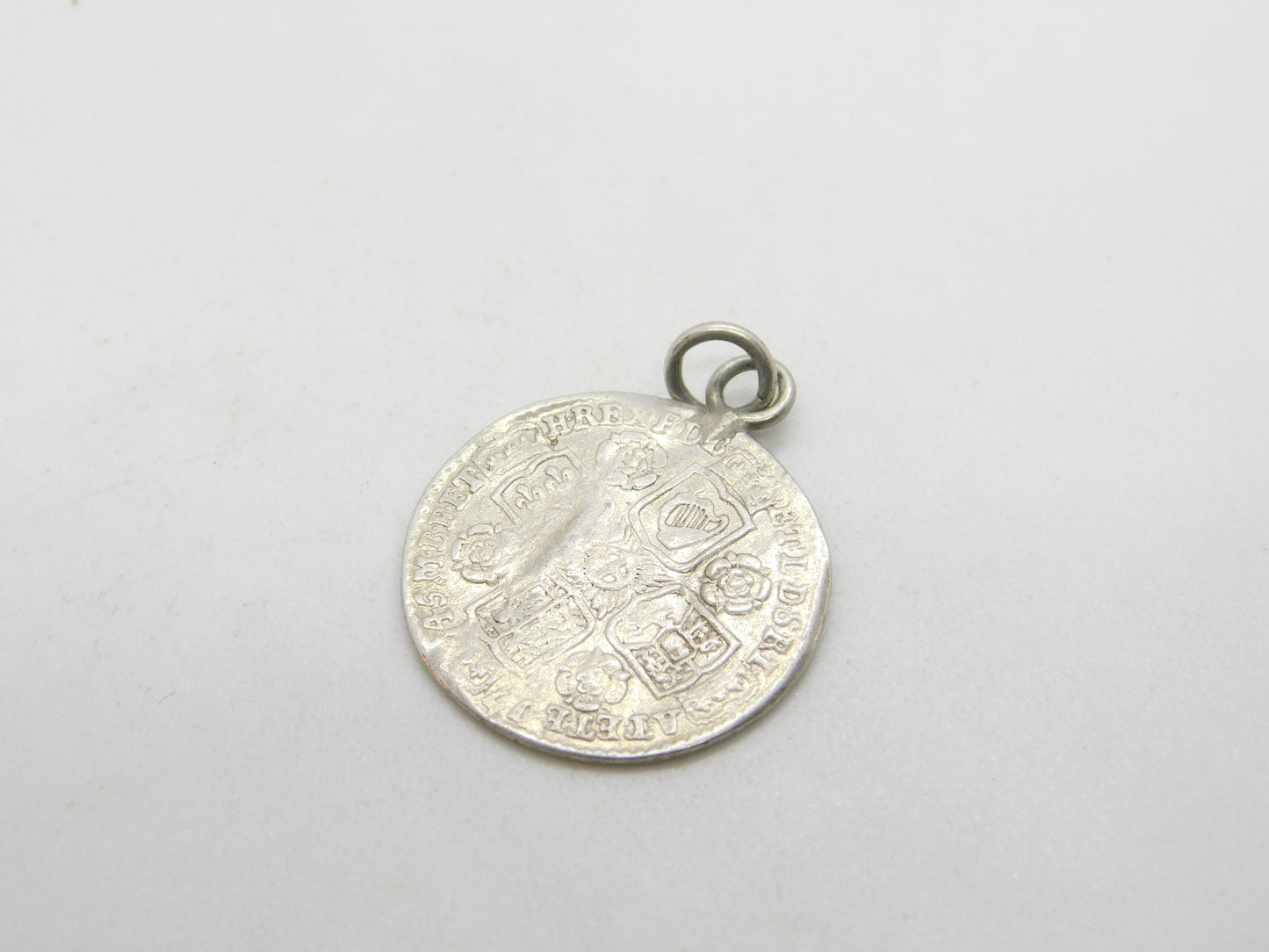 King George II Silver Shilling 1745 Coin Charm or Pendant Fair Condition Antique