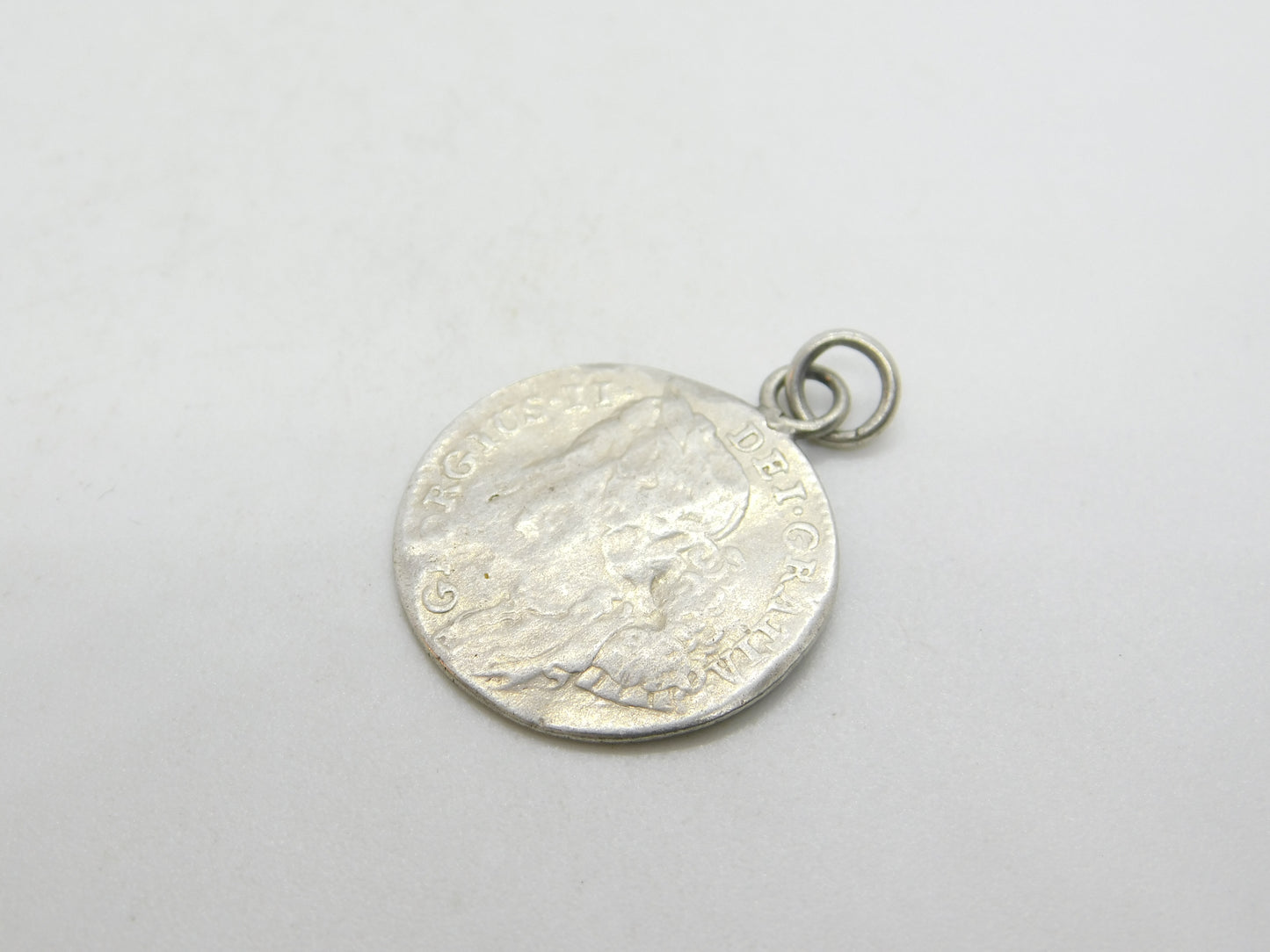 King George II Silver Shilling 1745 Coin Charm or Pendant Fair Condition Antique