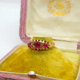 Victorian 9ct Gold, Ruby & Diamond Set Boat Ring 1890 Birmingham Antique