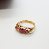 Victorian 9ct Gold, Ruby & Diamond Set Boat Ring 1890 Birmingham Antique
