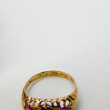 Victorian 9ct Gold, Ruby & Diamond Set Boat Ring 1890 Birmingham Antique