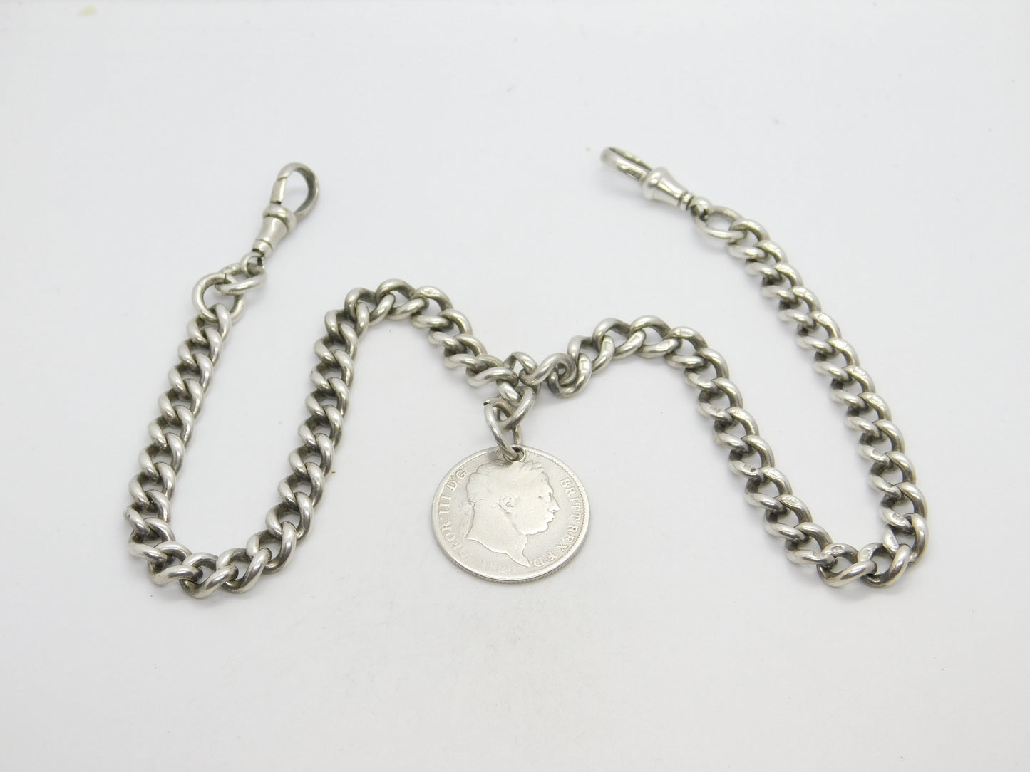 Victorian Sterling Silver Graduating Watch Chain with Fob 1897 Birmingham