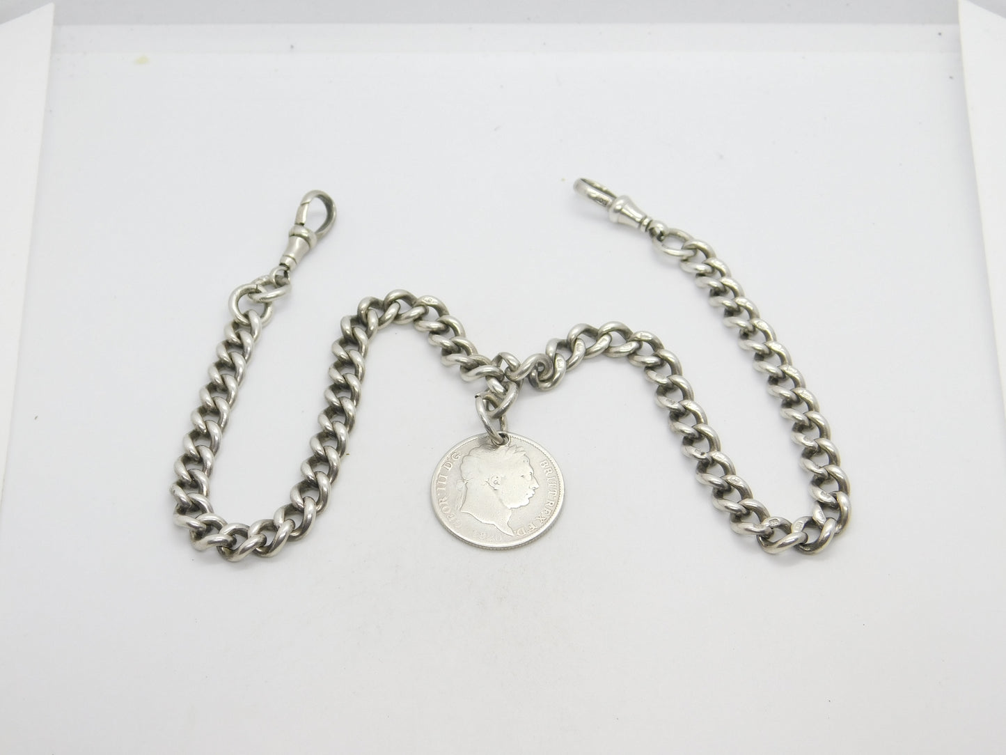 Victorian Sterling Silver Graduating Watch Chain with Fob 1897 Birmingham