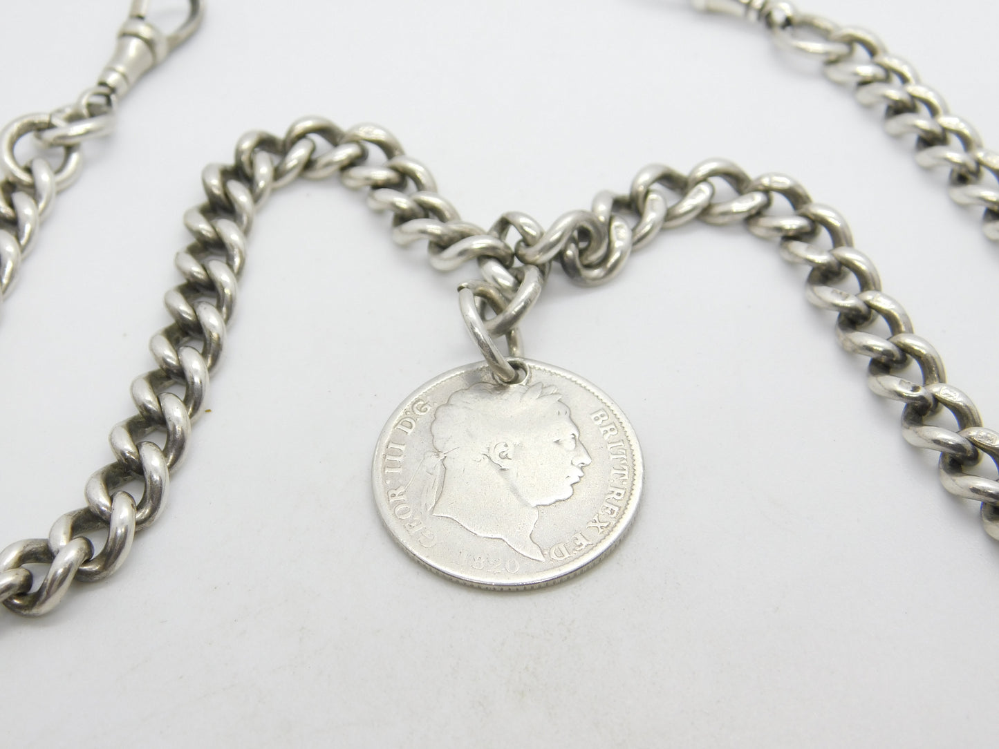 Victorian Sterling Silver Graduating Watch Chain with Fob 1897 Birmingham