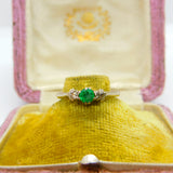Victorian 18ct Yellow Gold, 0.25ct Emerald & Diamond Dress Ring c1900 Antique