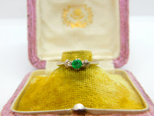 Victorian 18ct Yellow Gold, 0.25ct Emerald & Diamond Dress Ring c1900 Antique