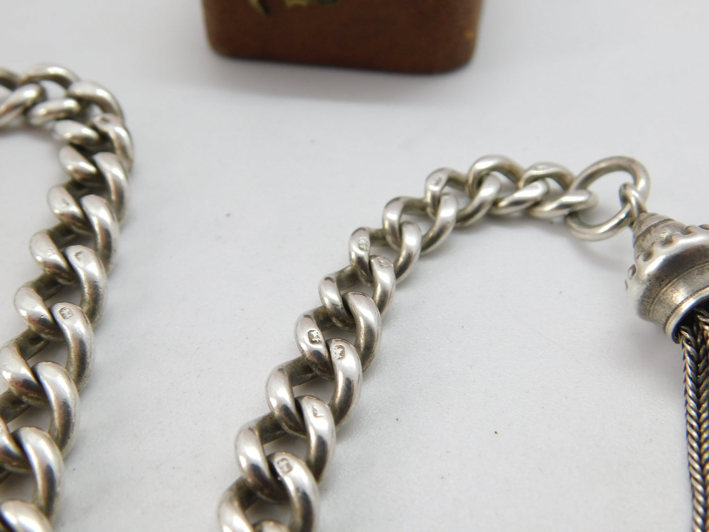 Victorian Sterling Silver Graduating Single Albert Watch Chain Antique c1880