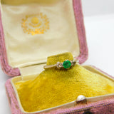 Victorian 18ct Yellow Gold, 0.25ct Emerald & Diamond Dress Ring c1900 Antique