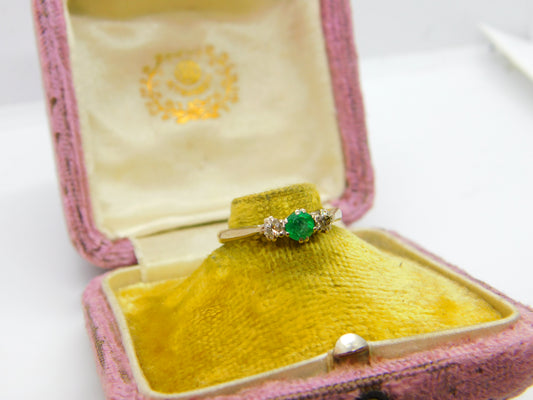 Victorian 18ct Yellow Gold, 0.25ct Emerald & Diamond Dress Ring c1900 Antique