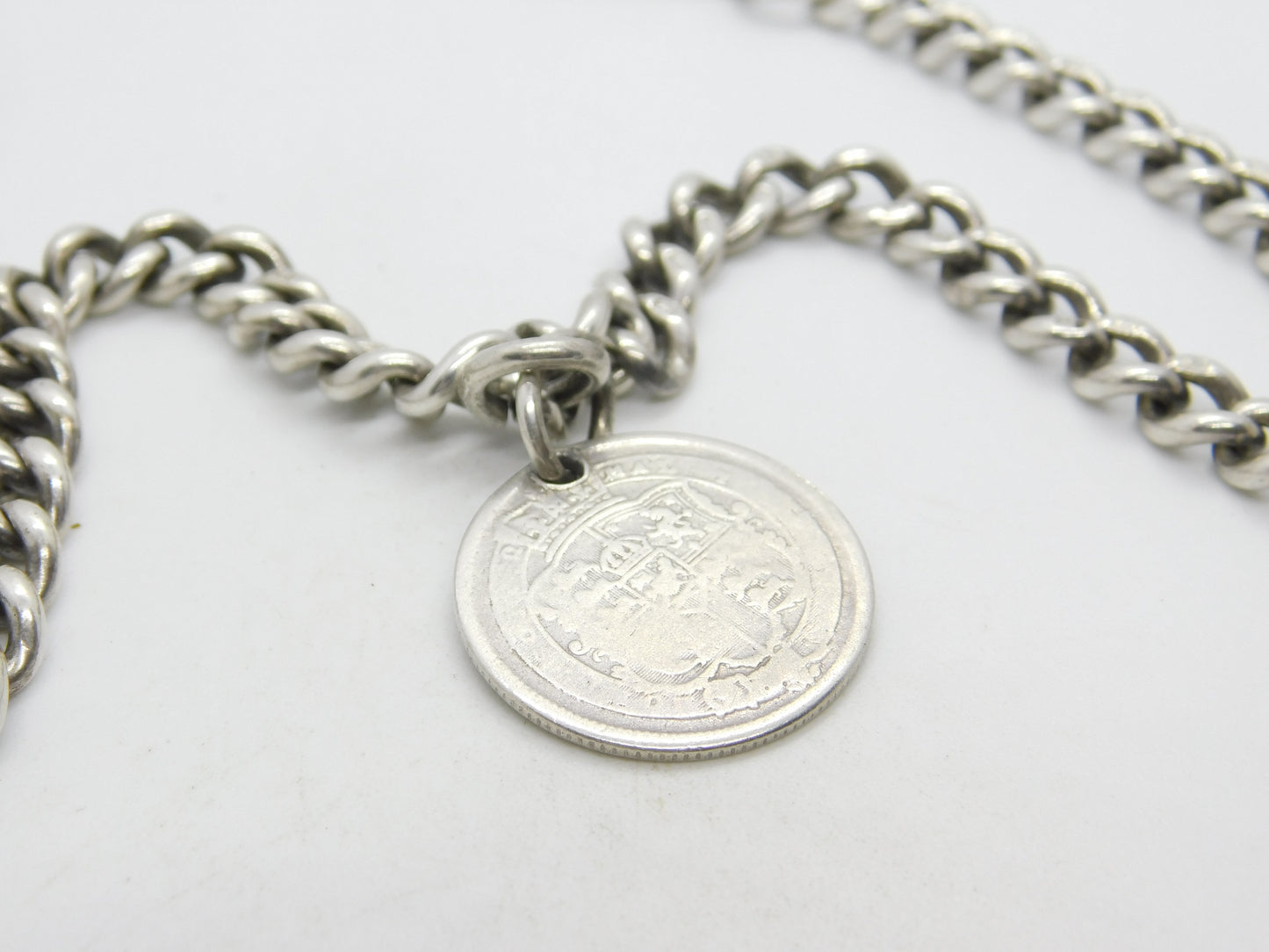 Victorian Sterling Silver Graduating Watch Chain with Fob 1897 Birmingham