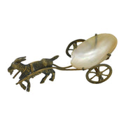 Victorian Gilt Metal & Pearl Shell Novelty Goat Cart Thimble Holder Antique 1880