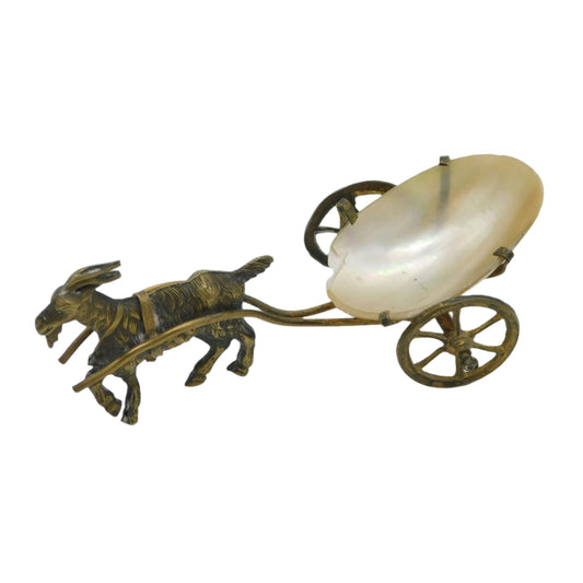 Victorian Gilt Metal & Pearl Shell Novelty Goat Cart Thimble Holder Antique 1880