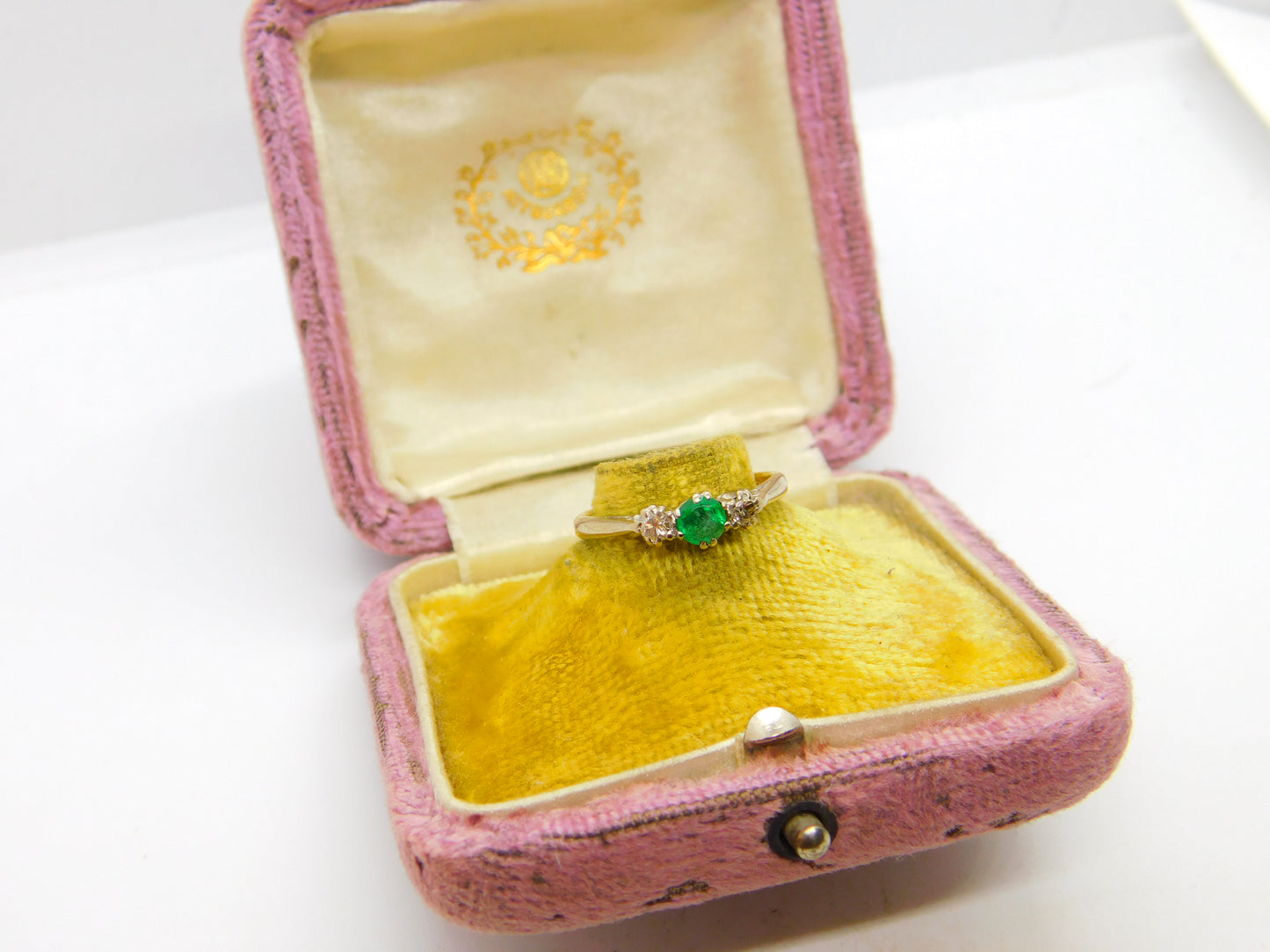 Victorian 18ct Yellow Gold, 0.25ct Emerald & Diamond Dress Ring c1900 Antique