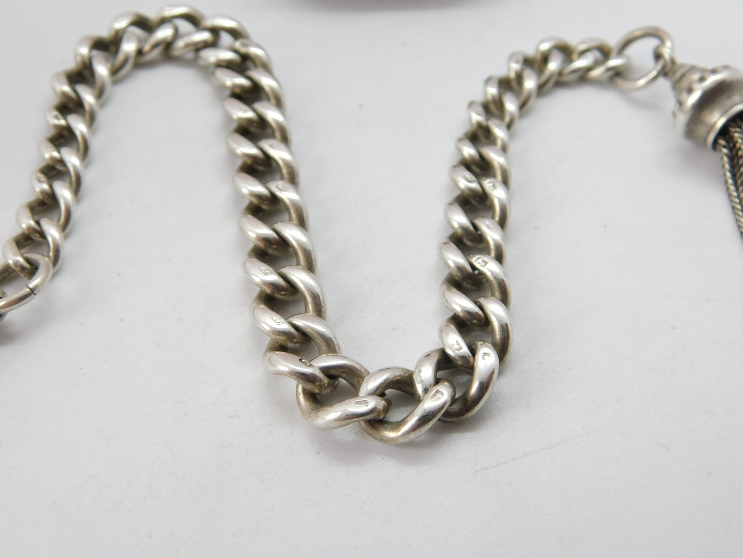 Victorian Sterling Silver Graduating Single Albert Watch Chain Antique c1880