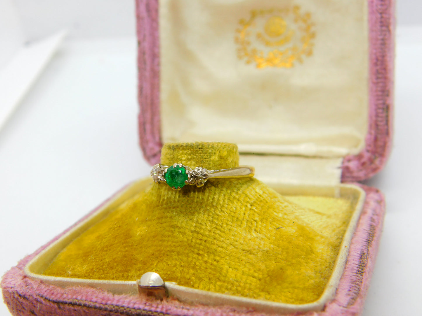 Victorian 18ct Yellow Gold, 0.25ct Emerald & Diamond Dress Ring c1900 Antique