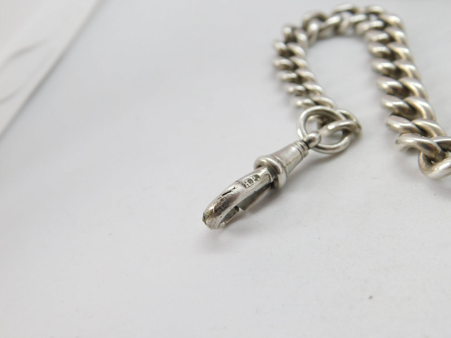 Victorian Sterling Silver Graduating Single Albert Watch Chain Antique c1880