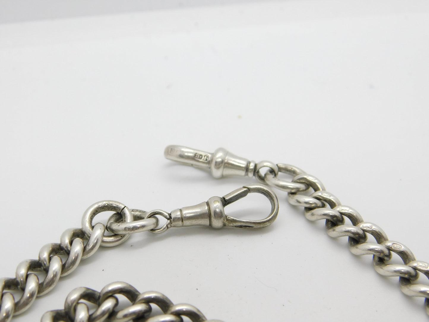 Victorian Sterling Silver Graduating Watch Chain with Fob 1897 Birmingham