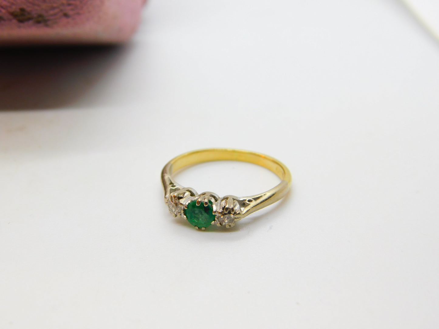 Victorian 18ct Yellow Gold, 0.25ct Emerald & Diamond Dress Ring c1900 Antique