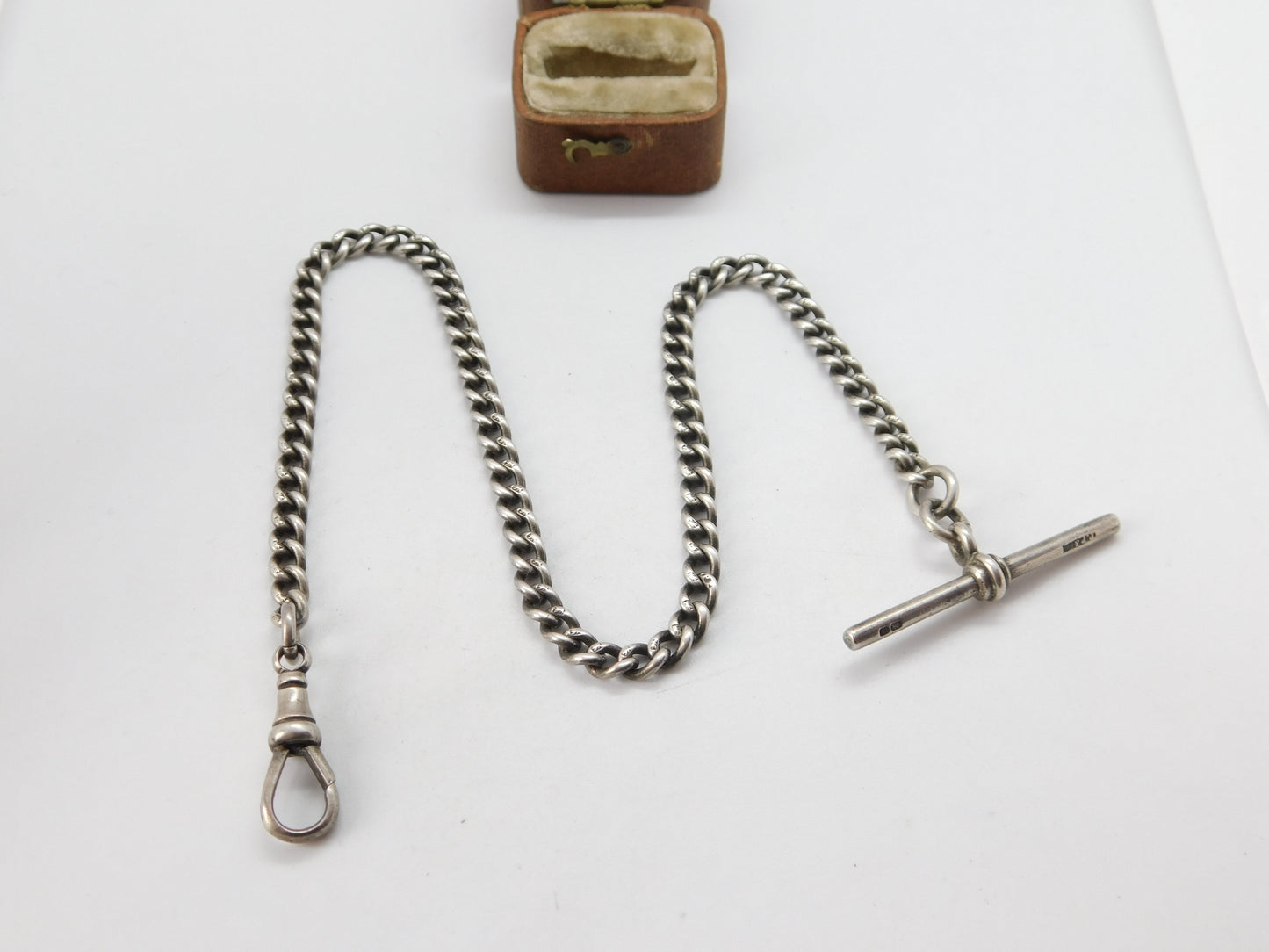 Victorian Sterling Silver Albert Watch Chain 1896 Birmingham Antique 30cm