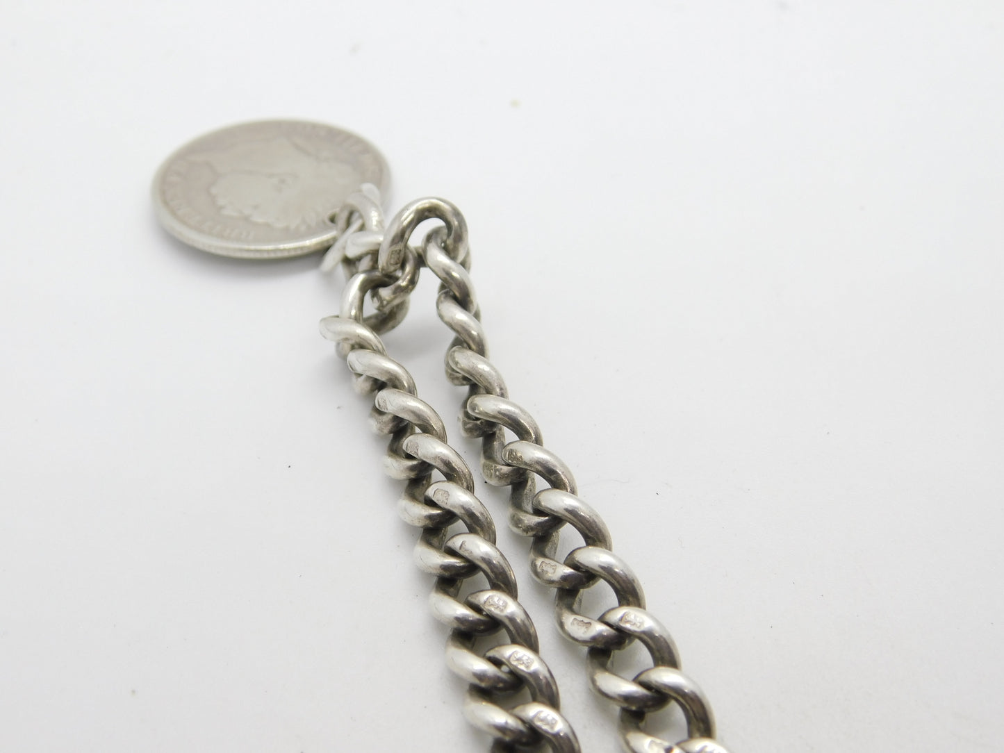 Victorian Sterling Silver Graduating Watch Chain with Fob 1897 Birmingham