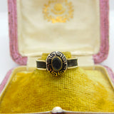 Victorian 9ct Gold, Black Enamel & Hair Weave Mourning Ring 1864 Birmingham