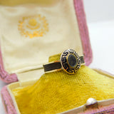 Victorian 9ct Gold, Black Enamel & Hair Weave Mourning Ring 1864 Birmingham