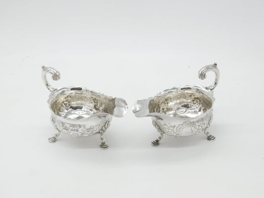 George II Pair Sterling Silver Floral Pattern Sauce Boats 1758 London W. Brind