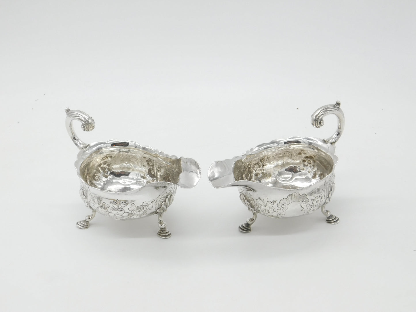 George II Pair Sterling Silver Floral Pattern Sauce Boats 1758 London W. Brind