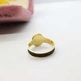 Victorian 9ct Gold, Black Enamel & Hair Weave Mourning Ring 1864 Birmingham