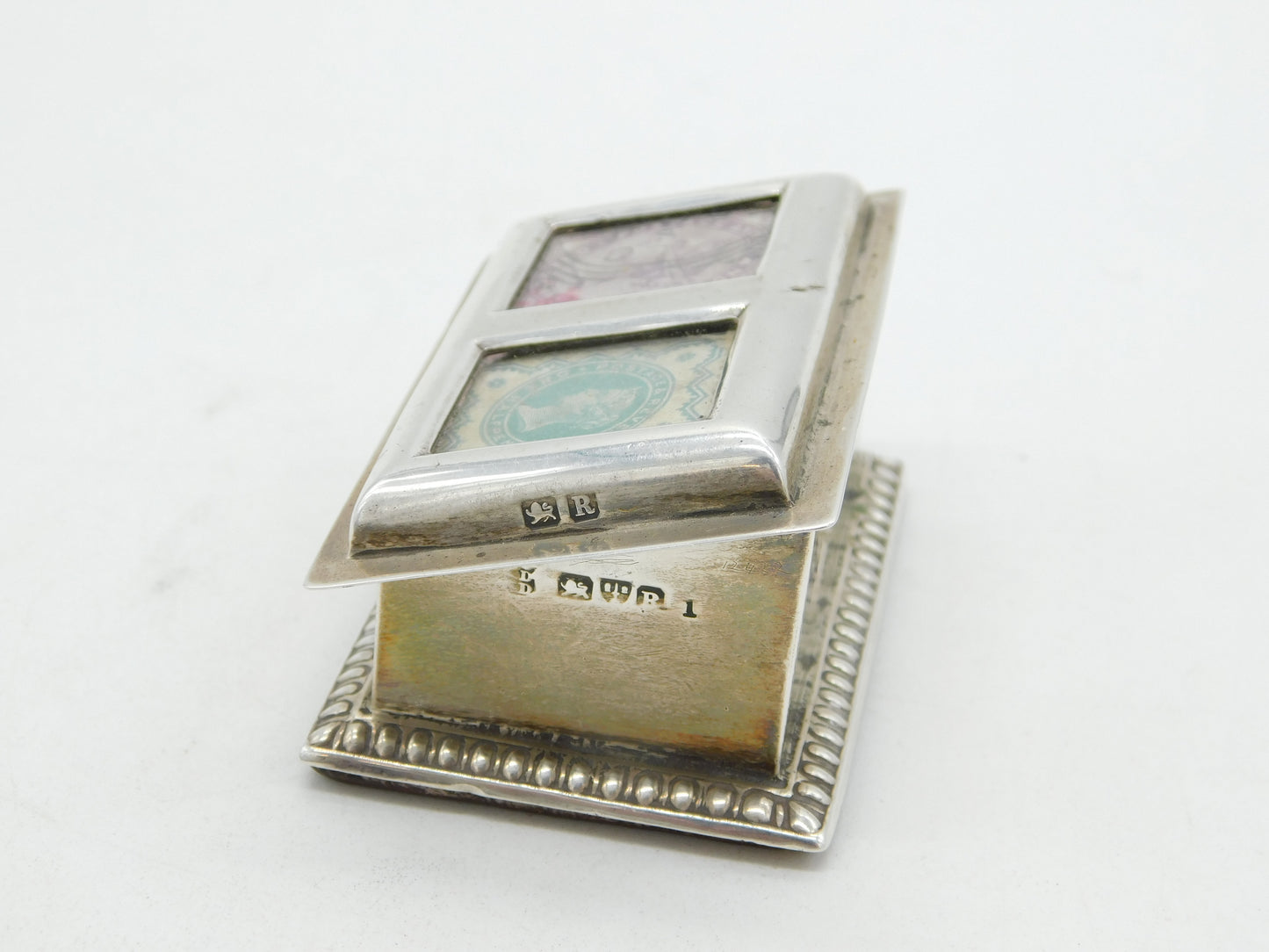 Victorian Sterling Silver Double Desk Stamp Holder Antique 1900 Chester
