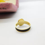 Victorian 9ct Gold, Black Enamel & Hair Weave Mourning Ring 1864 Birmingham
