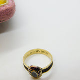 Victorian 9ct Gold, Black Enamel & Hair Weave Mourning Ring 1864 Birmingham