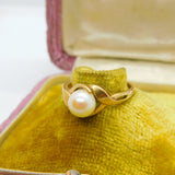 9ct Yellow Gold & Pearl Set Band Ring Vintage 1984 London
