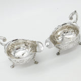 George II Pair Sterling Silver Floral Pattern Sauce Boats 1758 London W. Brind