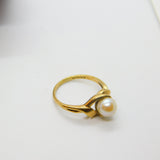 9ct Yellow Gold & Pearl Set Band Ring Vintage 1984 London