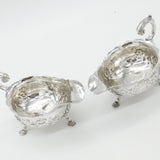 George II Pair Sterling Silver Floral Pattern Sauce Boats 1758 London W. Brind