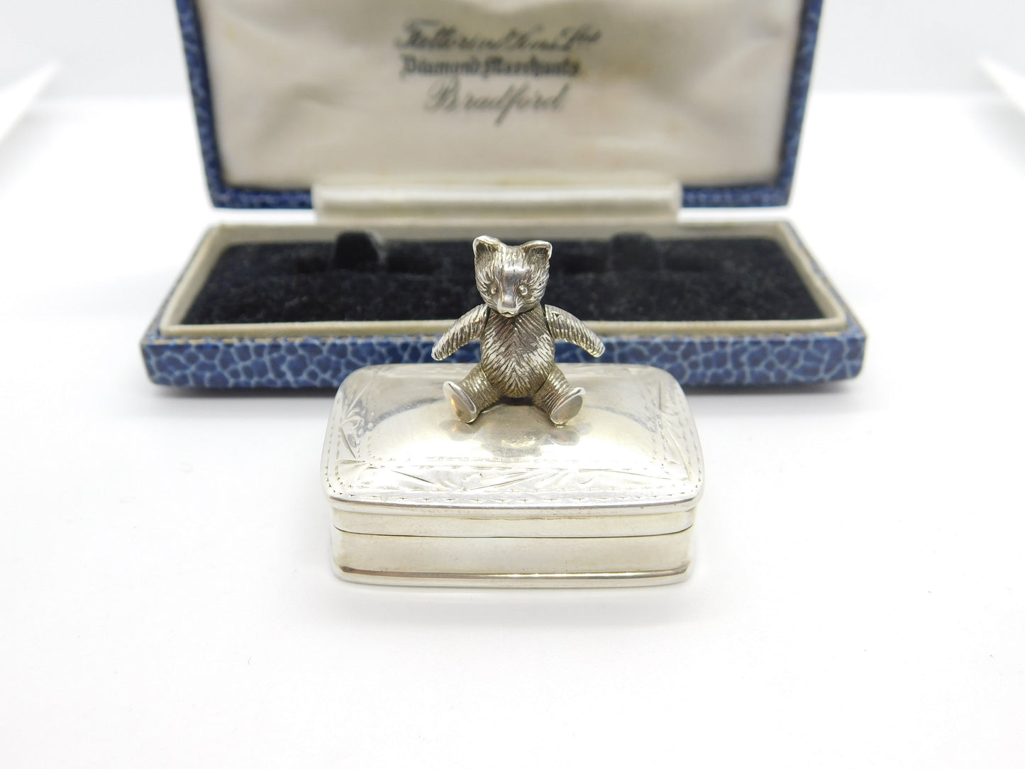 Sterling Silver Articulated Teddy Bear Trinket Box or Pot Vintage c1980