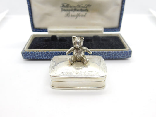 Sterling Silver Articulated Teddy Bear Trinket Box or Pot Vintage c1980