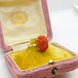 9ct Gold Carved Chrysanthemum Imperial Red Jade Dress Ring 1975 Birmingham