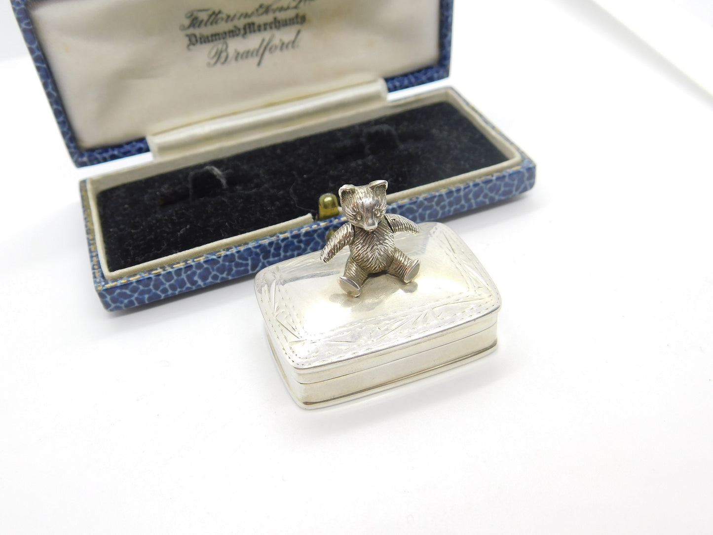 Sterling Silver Articulated Teddy Bear Trinket Box or Pot Vintage c1980