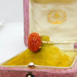 9ct Gold Carved Chrysanthemum Imperial Red Jade Dress Ring 1975 Birmingham