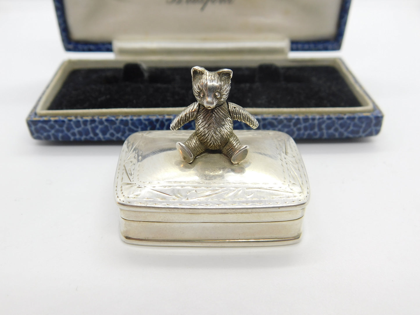 Sterling Silver Articulated Teddy Bear Trinket Box or Pot Vintage c1980