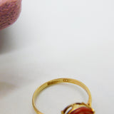 9ct Gold Carved Chrysanthemum Imperial Red Jade Dress Ring 1975 Birmingham