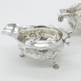 George II Pair Sterling Silver Floral Pattern Sauce Boats 1758 London W. Brind