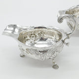 George II Pair Sterling Silver Floral Pattern Sauce Boats 1758 London W. Brind