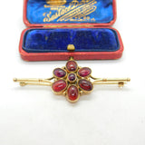 Victorian 9ct Gold & Cabochon Almandine Garnet Large Floral Brooch Antique c1860